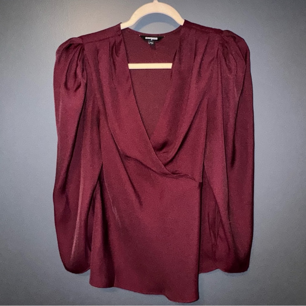 Express Deep Burgundy Draped Blouse